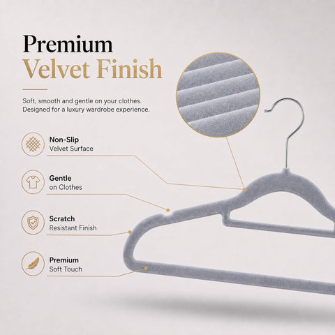 Housezy Coat Hangers, 20 Pack, Non-Slip Velvet Hangers for Clothes with Tie Bar & 360° Rotating Hook, Strong & Durable