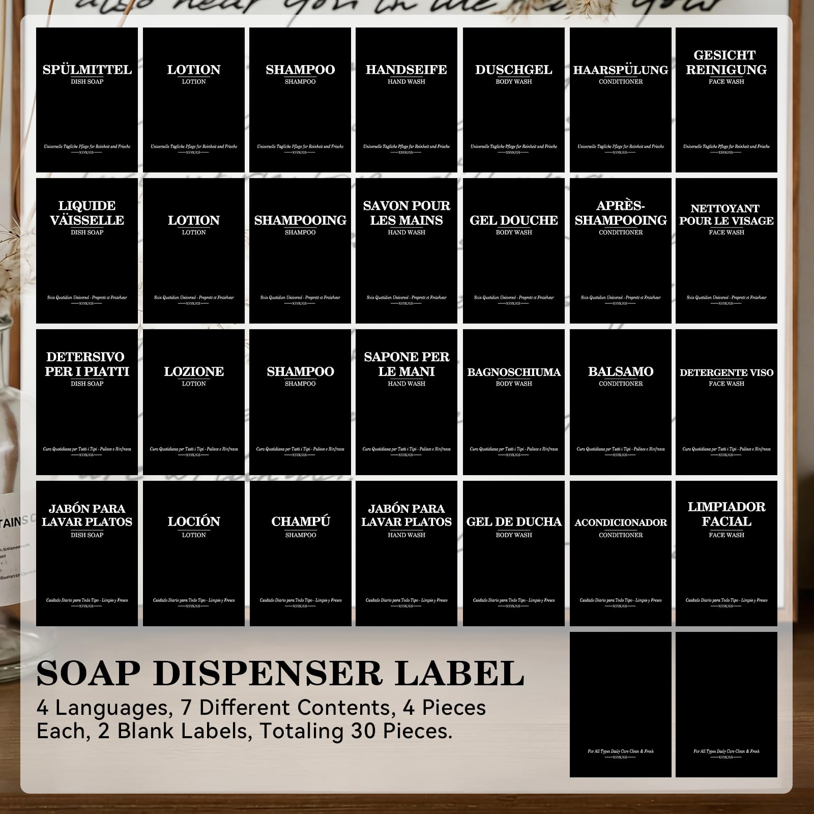 Set of 5 Reusable Shampoo Dispenser Bottles for Filling, 3 x 300 ml + 2 x 500 ml Black Refill Bottles with Pump Dispenser