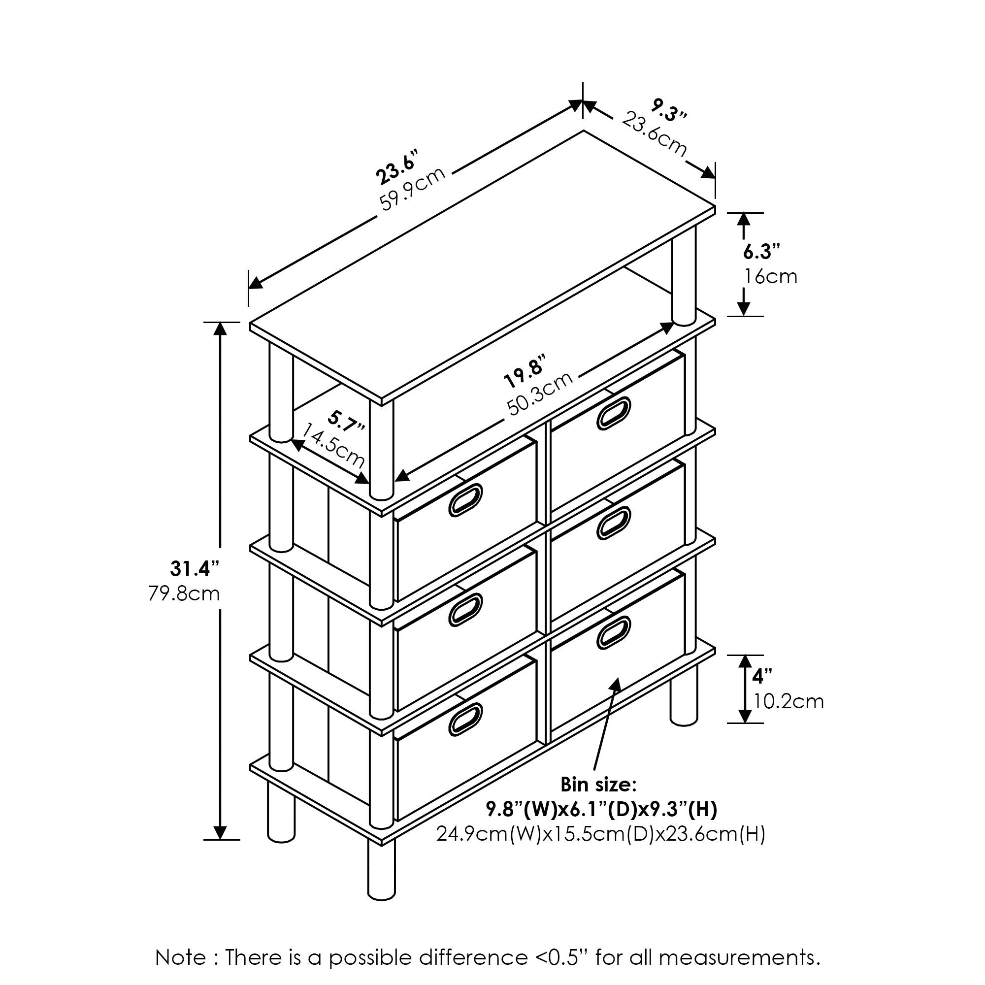 Furinno FRANS Entryway Table, 4-Tier Toolless Assembly Console Table with Drawer Storage Bins, Open Shelf Sofa Table, Side Table, for Living Room