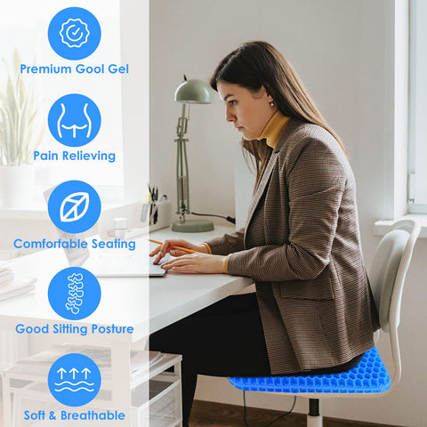 Gel Seat Cushion - Soft Sitter Honeycomb Cushions Double Thick Gel Cushion with Cloth Cover, Cooling & Ergonomic Support Pressure Cushion