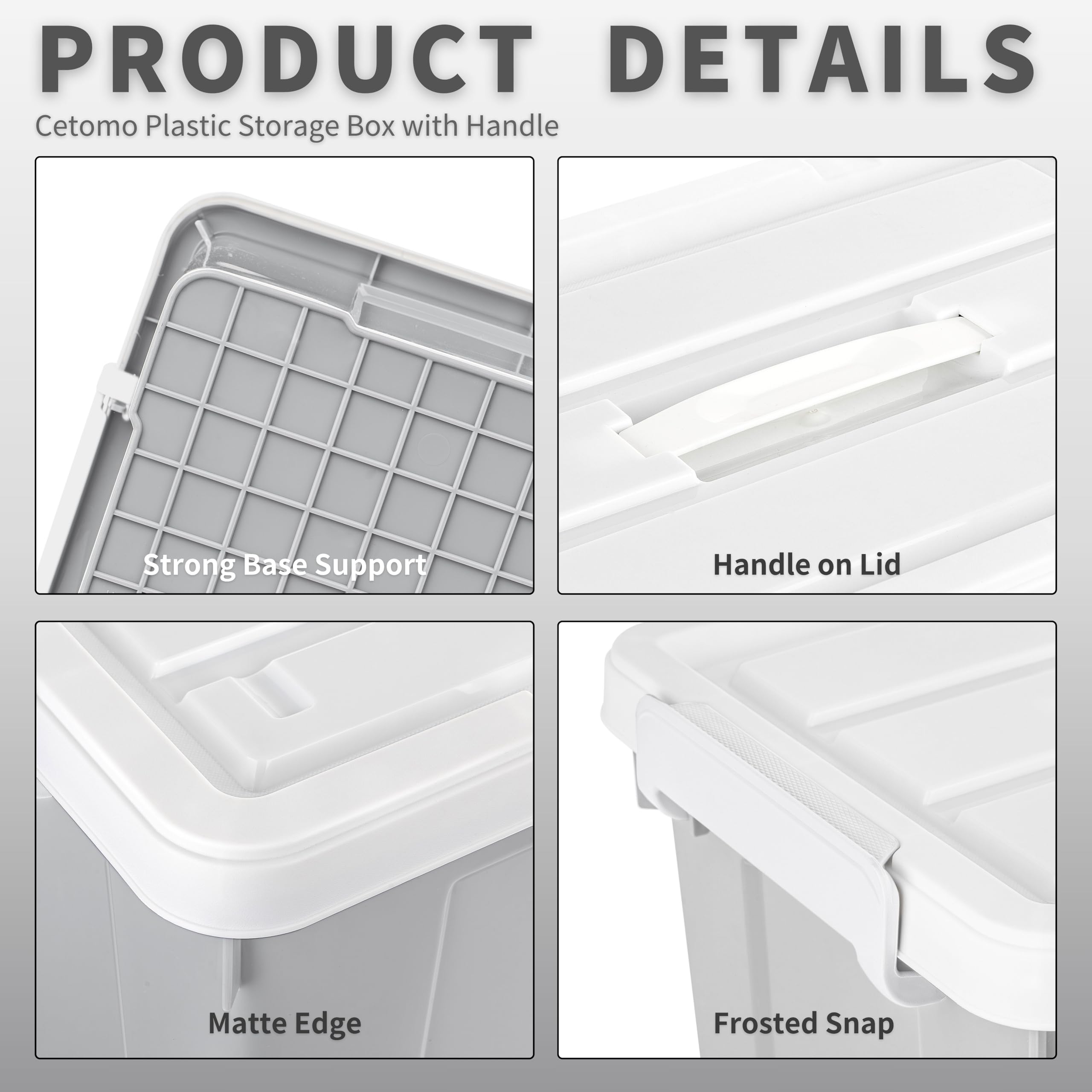 Cetomo 15L*3 Storage Boxes, Carry Plastic Storage Box with Lids, Organizing Container with Handle and Secure Latching Buckles, Stackable, Nestable