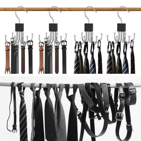 2Pcs Belt Hanger for Closet, Belt Hanger for Wardrobe, Rotatable Hanging Holder with 6 Hooks