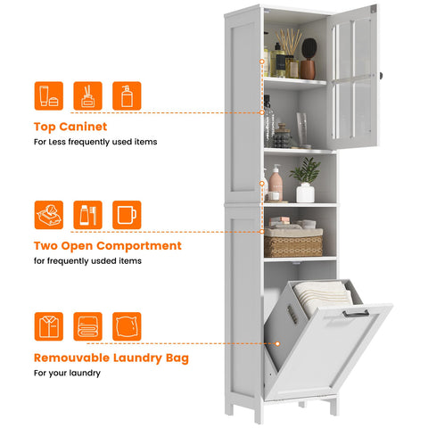 Feonase Tall Bathroom Cabinet with Removable Laundry Basket, Slim Freestanding Storage Organizer with Acrylic Door and 4 Shelves for Bathroom