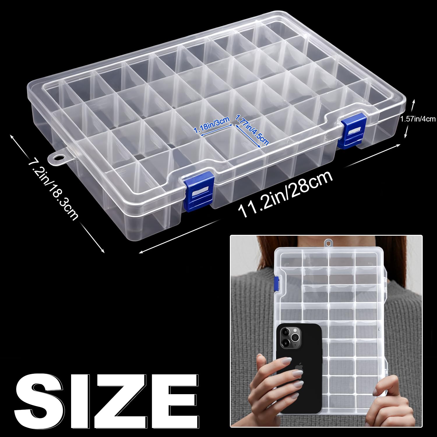 Mgood Storage Box with Adjustable Dividers, 34 Compartments, White