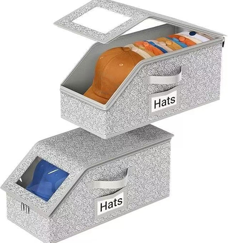 BINBE Baseball Cap Storage Stackable Hat Storage with Lid 2pcs Grey