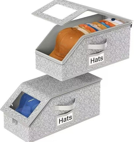 BINBE Baseball Cap Storage Stackable Hat Storage with Lid 2pcs Grey