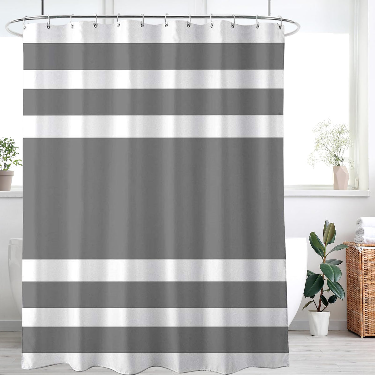 WELTRXE Shower Curtains Mould Proof Resistant, Waterproof Quick Dry Polyester Fabric Bath Curtain with 12 Hooks, Weighted Hem, 183x183 cm