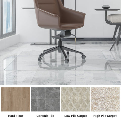 CASSILANDO Glass Office Chair Mat for Carpet, 115 x 139cm Tempered Glass Office Floor Mat for Carpeted or Hardwood Floors
