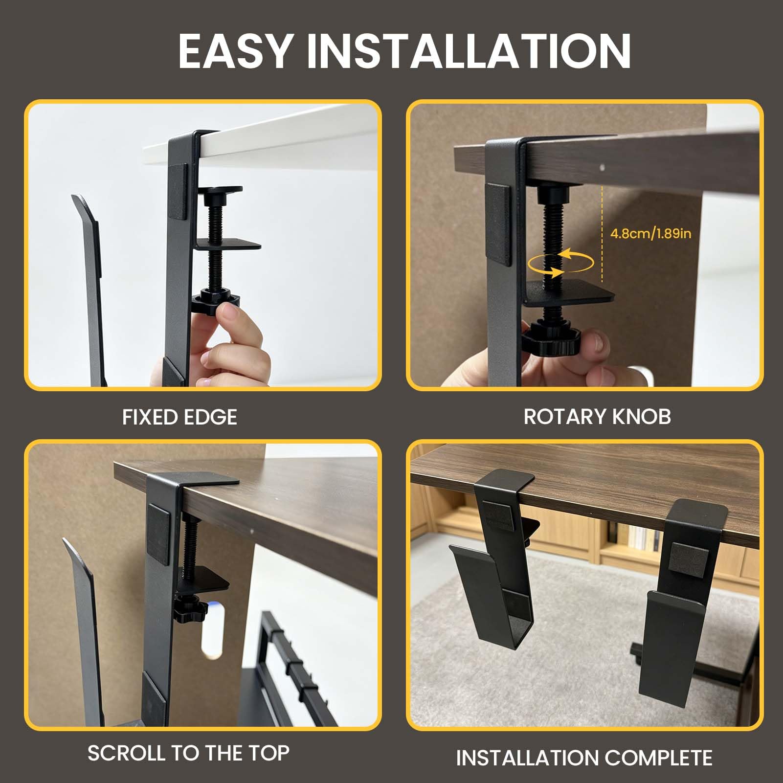Wovella Adjustable Under Desk Laptop Stand, Metal Hanging Undershelf Clamp, No Drilling Laptop Organizer for Office and Home