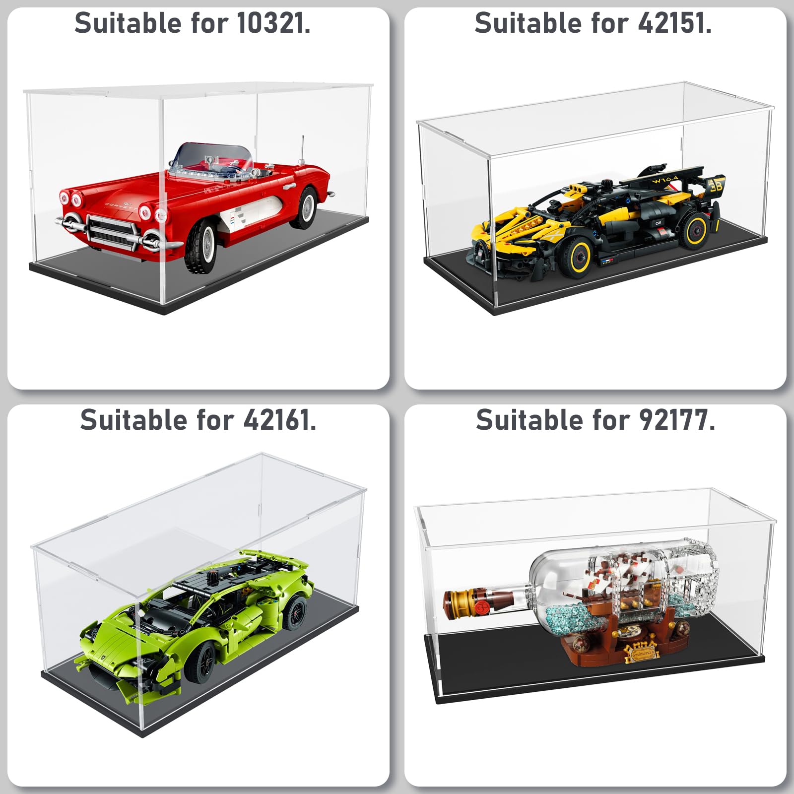 Nynelly Acrylic Display Case for 1/18 Diecast Model Cars for Lego Cars 75380 - Assemble Dustproof Thickened Clear Display Box Cabinet