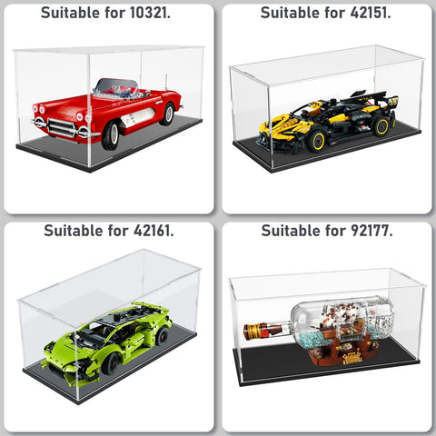 Nynelly Acrylic Display Case for 1/18 Diecast Model Cars for Lego Cars 75380 - Assemble Dustproof Thickened Clear Display Box Cabinet