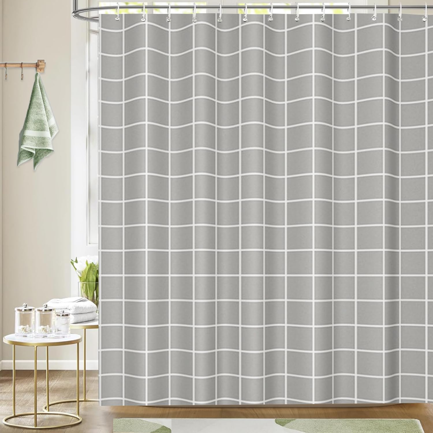 zhaoyeqing Grey Shower Curtain - 180 x 200 cm - Shower Curtain for Bathroom - Mould Proof and Mildew Resistant Washable Bathroom Curtains