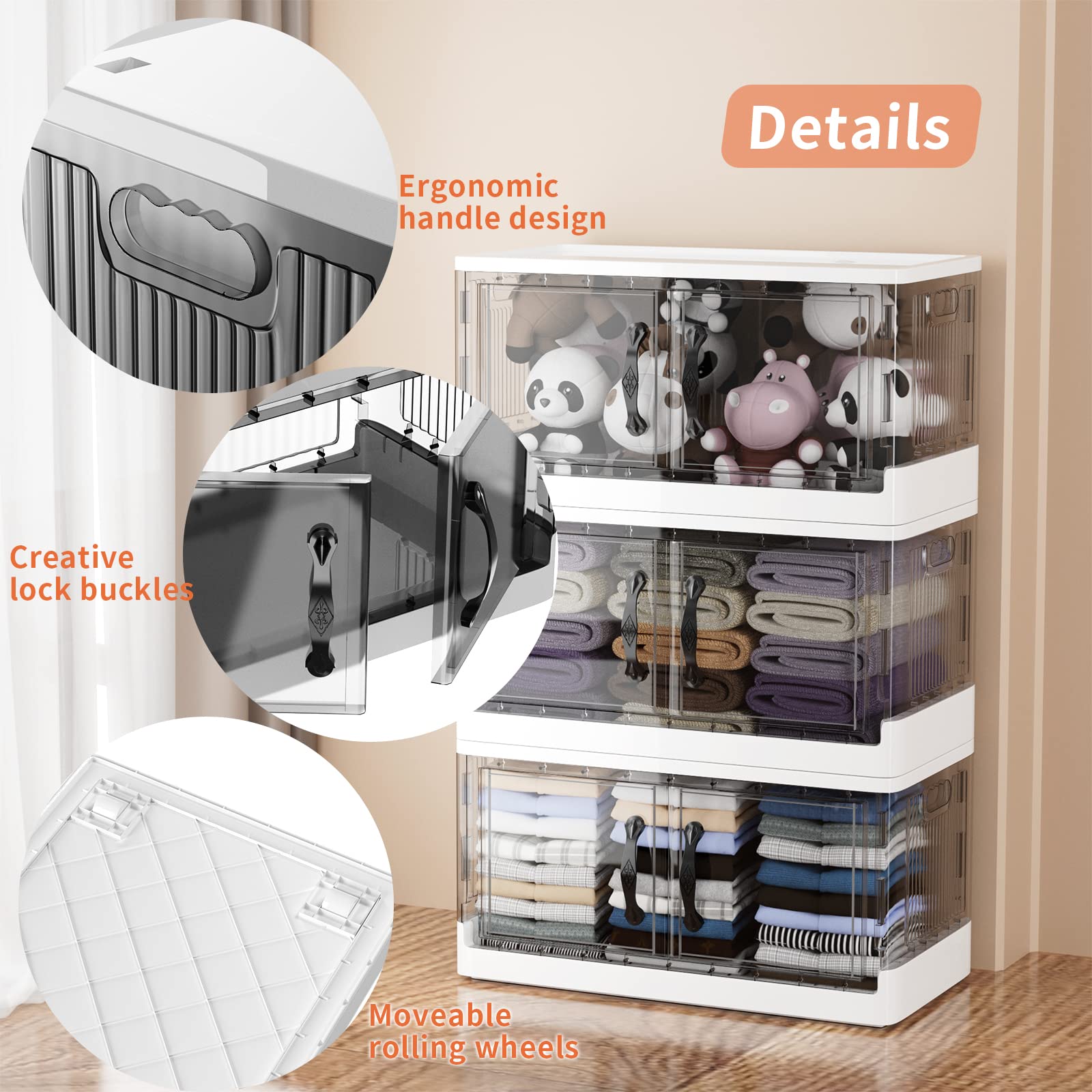 Kiseely Storage Box with Lids, 172L Collapsible Large Storage Bins, Plastic Foldable Storage Box with Wheels