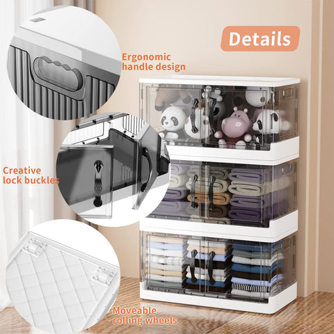 Kiseely Storage Box with Lids, 172L Collapsible Large Storage Bins, Plastic Foldable Storage Box with Wheels