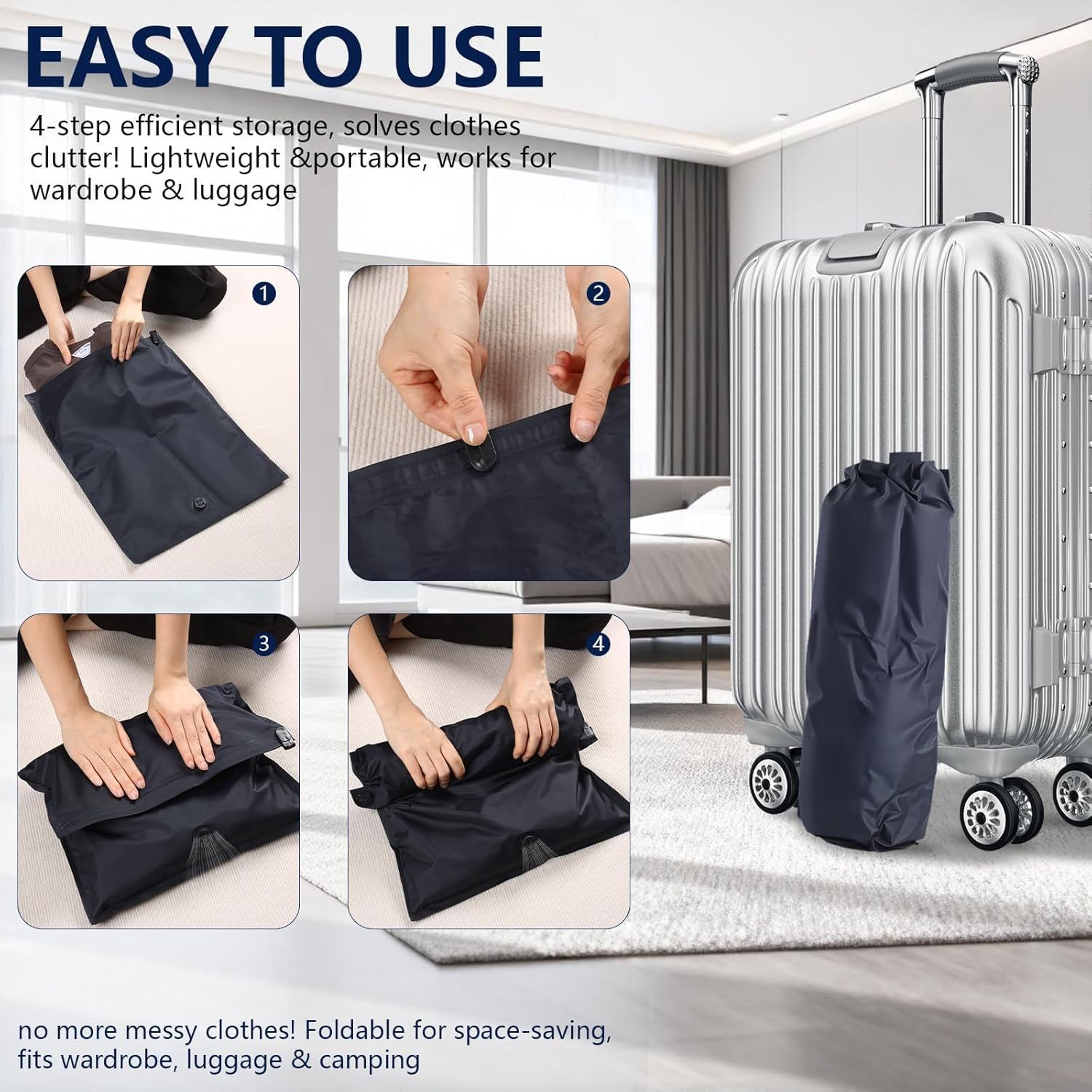6 Packs Portable Travel and Home Storage Bags（Black-3S-3M）