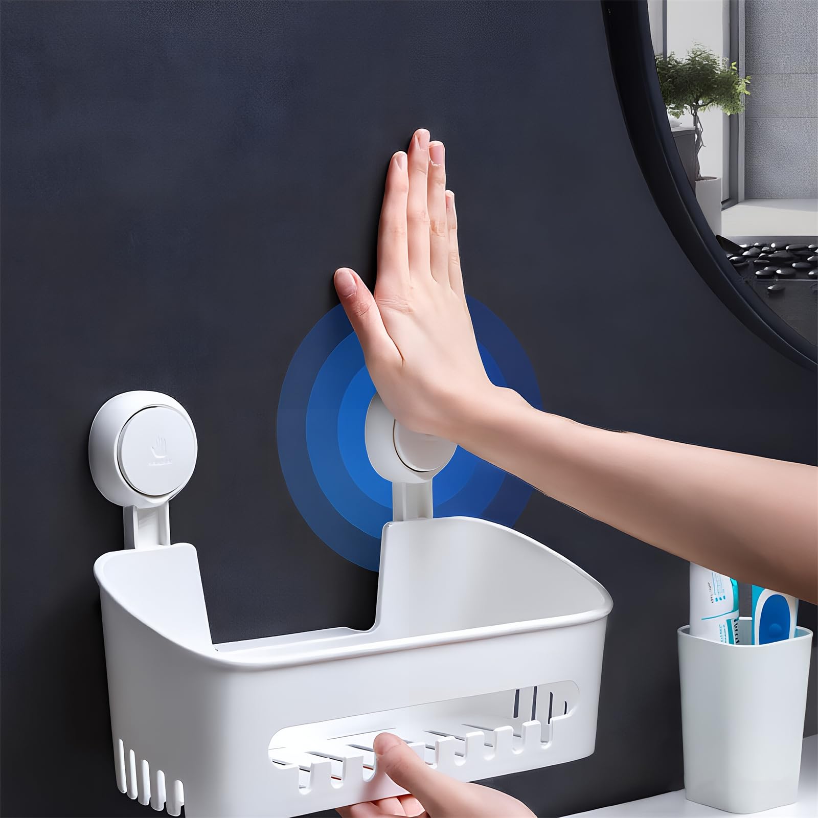 Mitterm Shower Shelf Suction Cup Without Drilling, Shower Caddy Suction Bathroom Storage Shelf Suction Shower Caddy,Wall Mounted Storage Plastic for