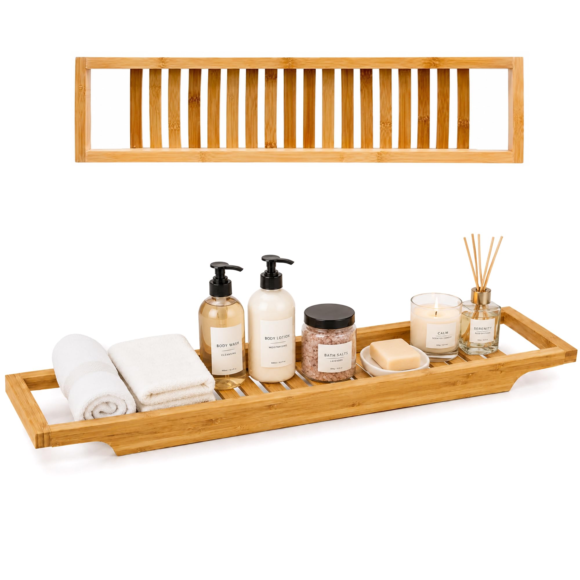 Besto Bath Caddy Tray for Bathtub | Bamboo Wooden Bath tray for Bathroom | Bath Shelf for Reading, Relaxing & Placing Accessories Like Scented Candle