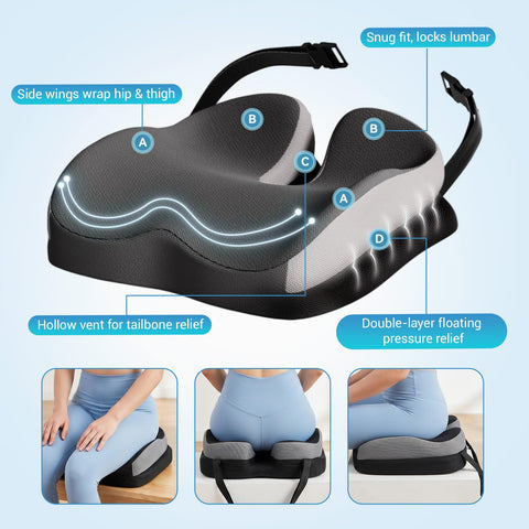 zxevg Coccyx Cushion Memory Foam Non-Slip Black