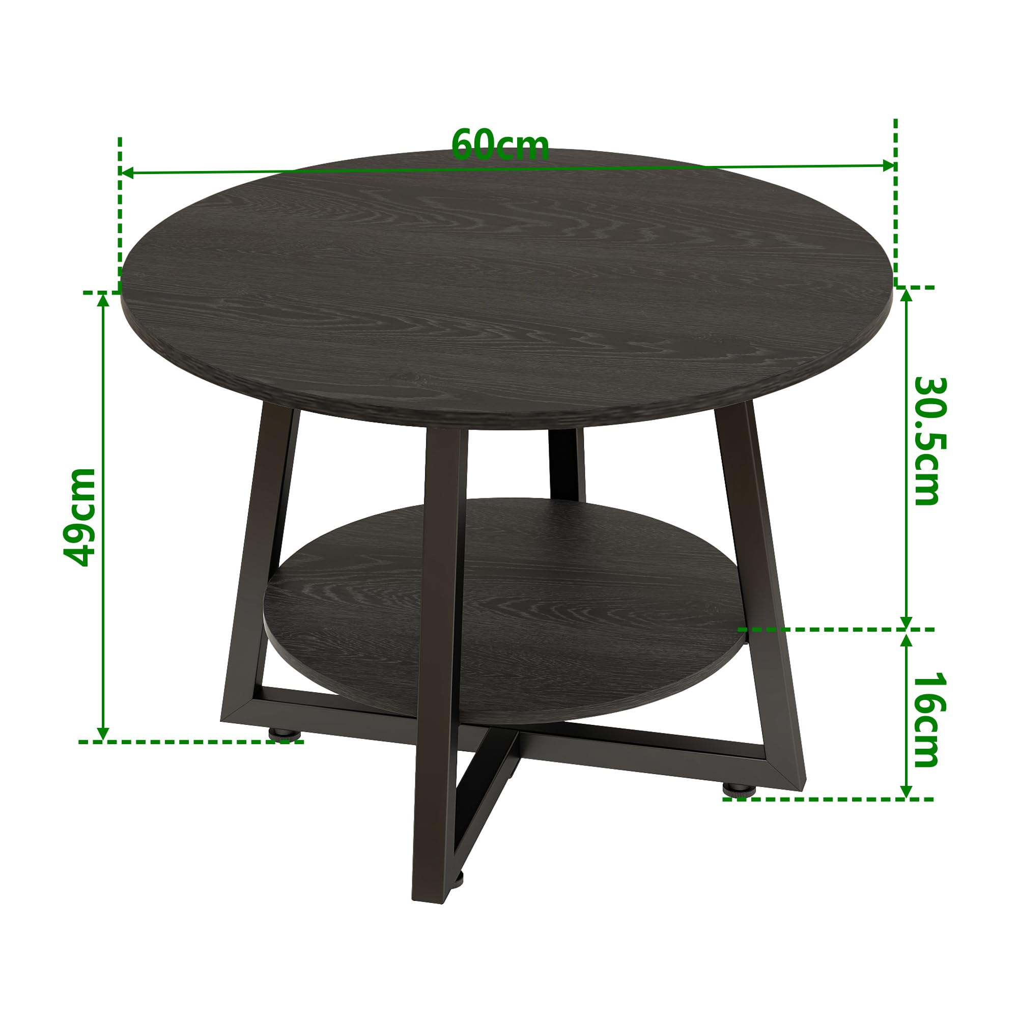 FOUBAM Round Coffee Table with Storage,Metal Small Coffee Table,Black