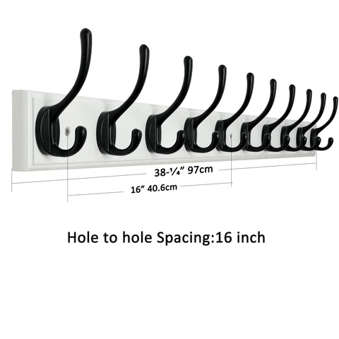 WEBI Coat Rack Wall Mounted,10 Hooks,97cm Long Wall Coat Hanger,Coat Hooks Wall Mounted for Hanging Coats,Clothes,Jacket,Black on White