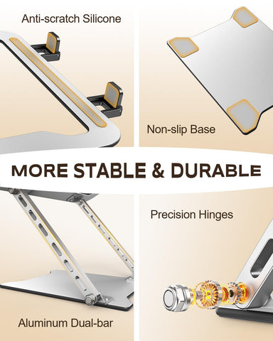 Babacom Ultra-Slim Portable Laptop Stand for Desk, Height Adjustable & Dual-Bar Support Laptop Riser Holder
