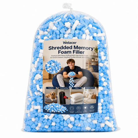 Welacer Blue White Shredded Memory Foam 2.2KG, Bean Bag Chair Refill