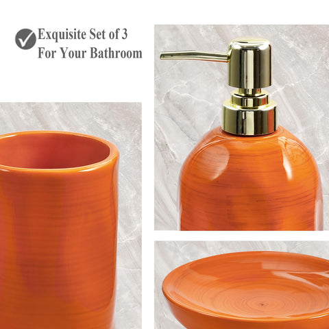 Burnt Orange Bathroom Accessories Set, 3PC Ceramic Bathroom Sets Complete, Toothbrush Holders, Soap Dispenser, Soap Dish, Autumn Bathroom Decor
