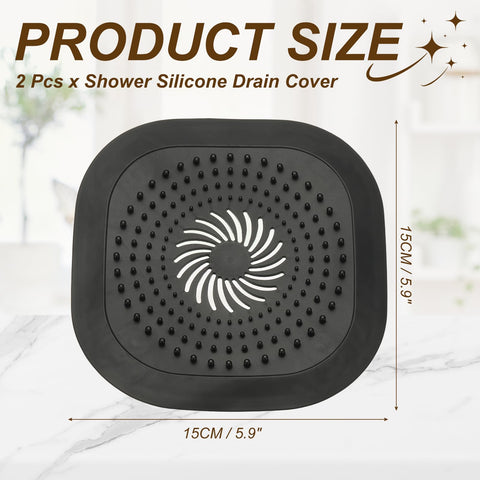 sourcing map 2 Pcs Square Drain Cover, 5.9 Inch Shower Hair Catcher Drain Cover for Shower Room Bathtubs Kitchen Sink Laundry Room, Black