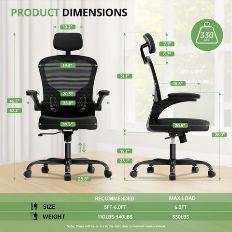 Synorla Desk Chair Ergonomic Office Chair with 330LBS Capacity, High Back Computer Chairs for Long Hours Comfortable