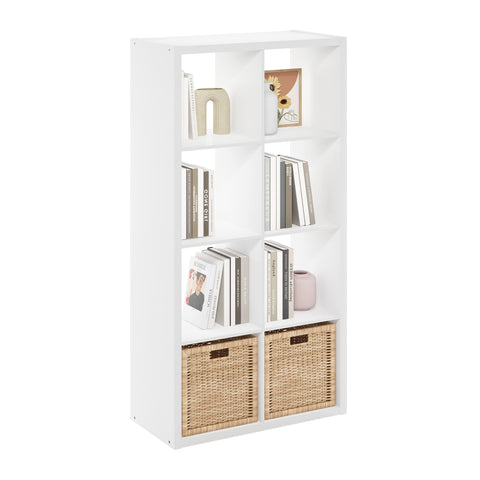 Furinno CUBICLE Book Shelf, 8-Cube Thick Frame Bookshelf, Horizontally & Vertically Reversible Bookcase with Open Back, 14.6 x 30 x 57.9