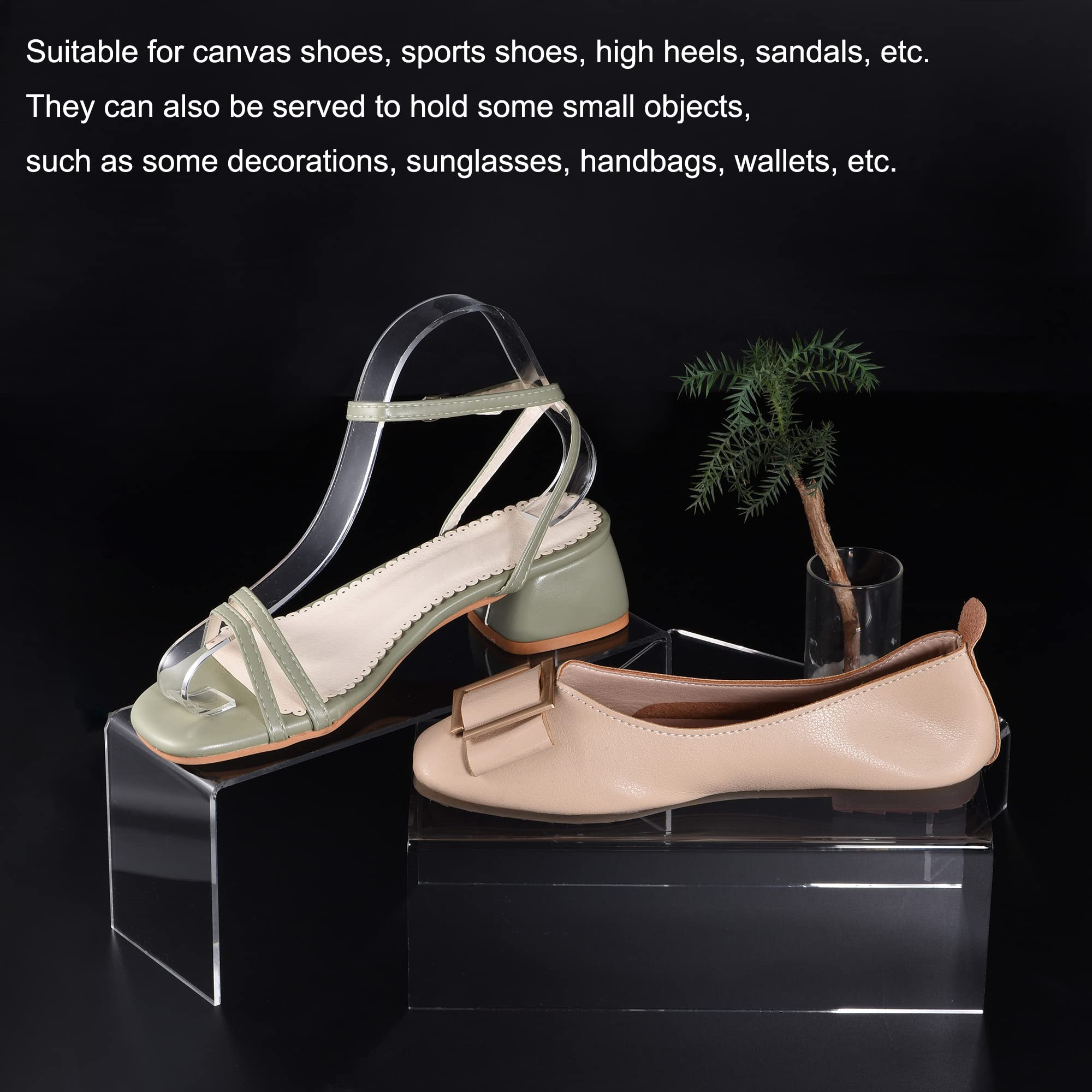 sourcing map Small Shoes Display Stand Rack, 200x80x65mm Acrylic Storage Shelf Holder Clear 2 Pcs