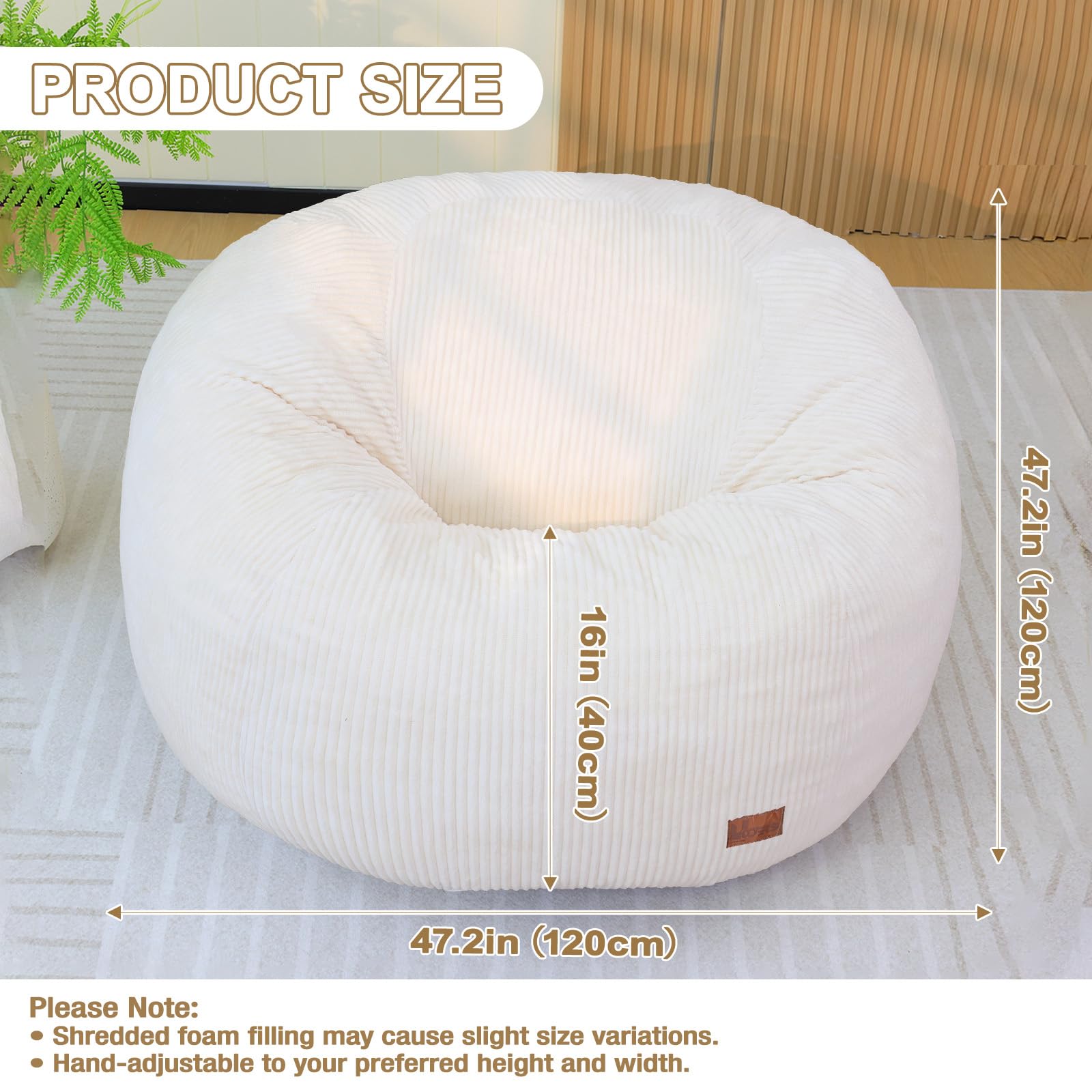 UODERS Oval Bean Bag for Adults Kids & Teens, Large Bean Bag Chair with Corduroy Cover with Handle