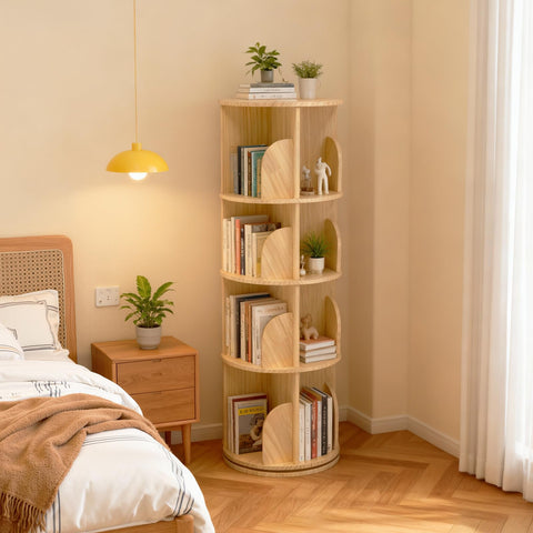 Lidzopas 360° Rotating Bookcase, Solid Wood Standing Shelf, Floor Standing Bookcase, Multifunctional Bookcase, Storage Shelf for Children, Adults