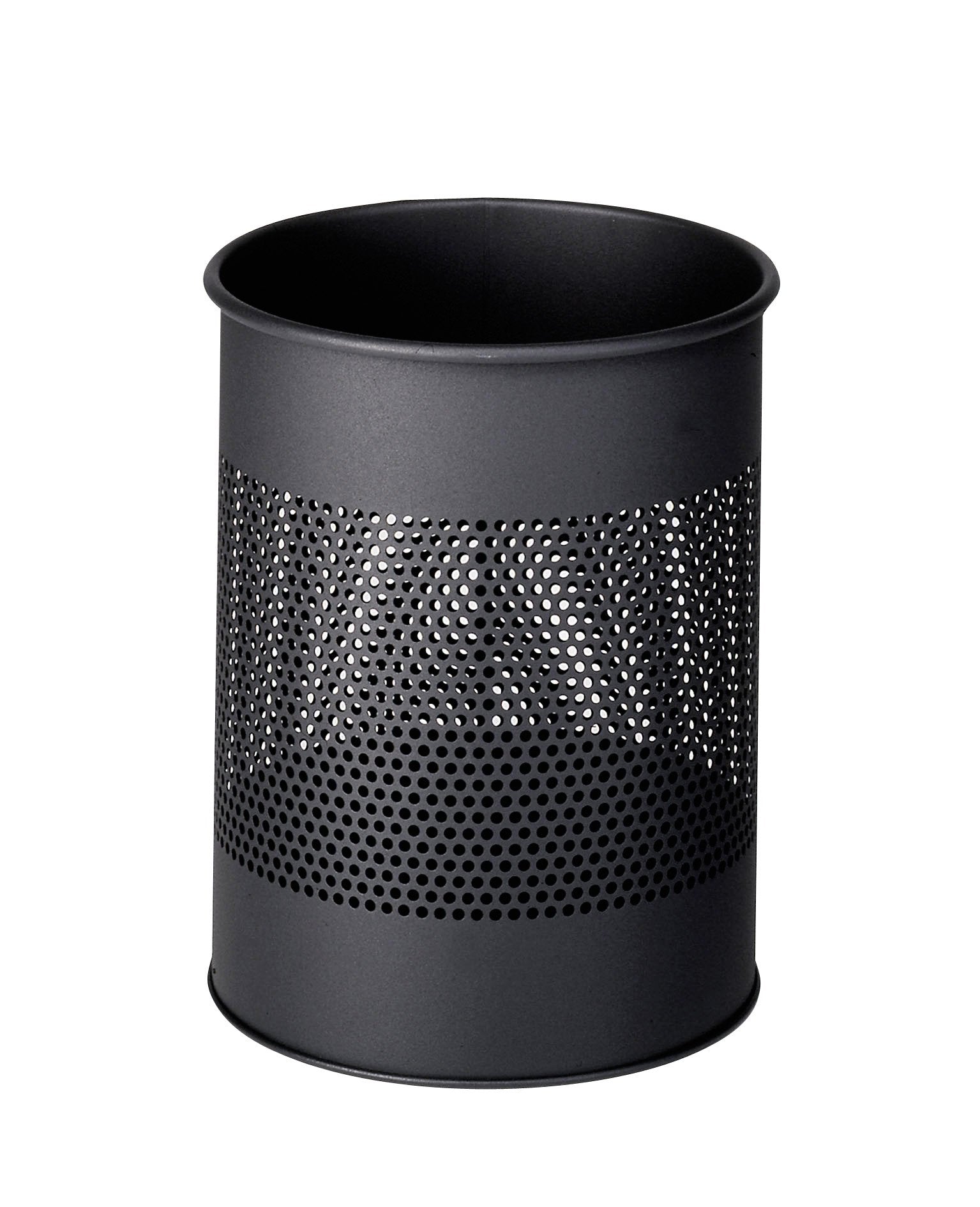 Durable Metal Round Waste Bin Charcoal - 15 Litre Capacity - 165mm Perforated Ring Design - Waste Bin for Bedrooms, Offices, Bathrooms, etc.