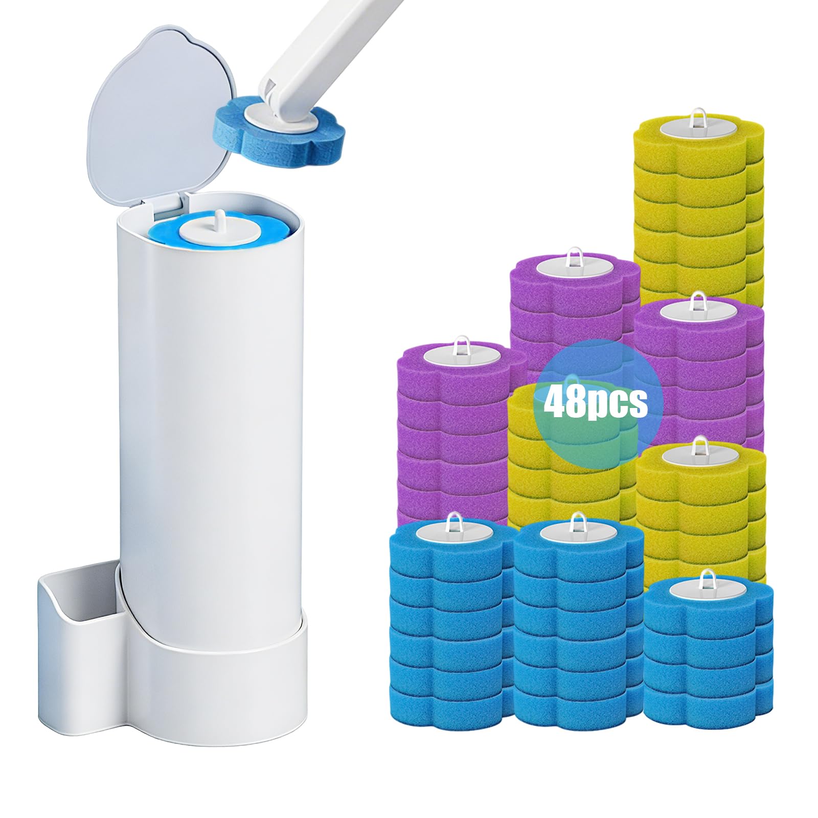 zxevg Disposable Toilet Brush & Holder Set with 48 Refills (1)