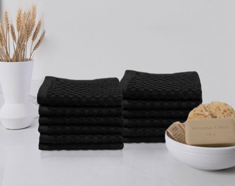 COTTON CRAFT Euro Spa Waffle Wash Cloth - Set of 12 Luxury Pure Ringspun Cotton Waffle Weave Bathroom Face Towel