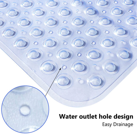 Non Slip Bath Mat, Uooker Anti Slip Shower Mat, Anti Mould Long Rubber Bathroom Mat 70x38cm with Drain Holes & Strong Suction Cups Grip