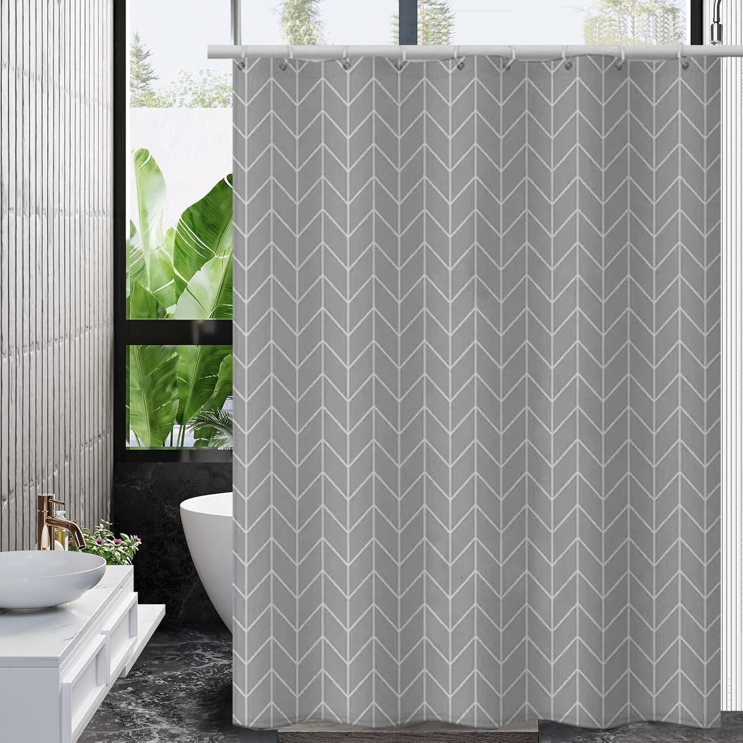 HUIBOHOU Shower Curtain - Solid Colour Fabric Shower Washable Curtain Mould Resistant and Water Repellent,180 * 200cm (Mixed Grey, 180 * 200cm)