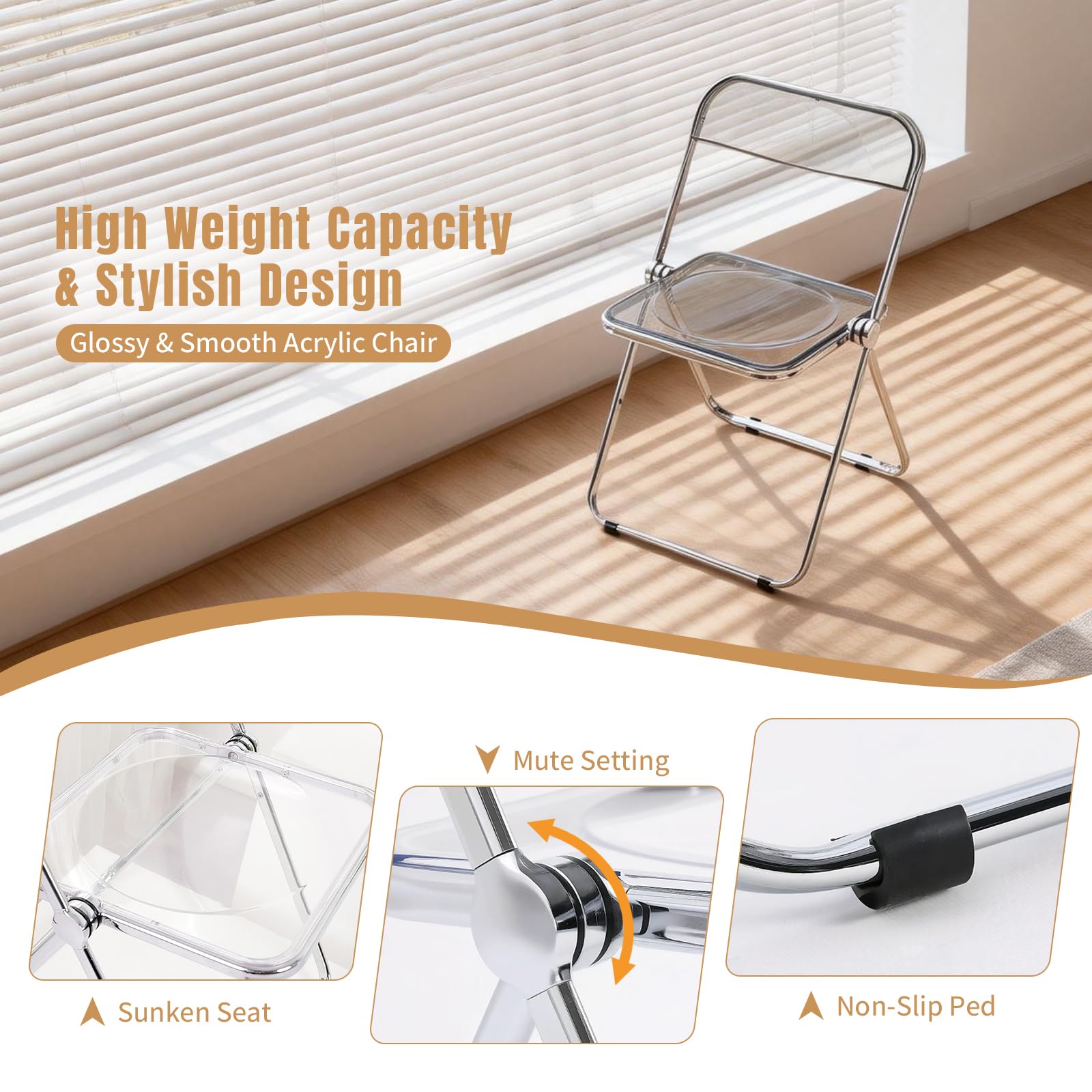 TAO ONE Acrylic Folding Chair Clear Morden Chrome Chair-Gray