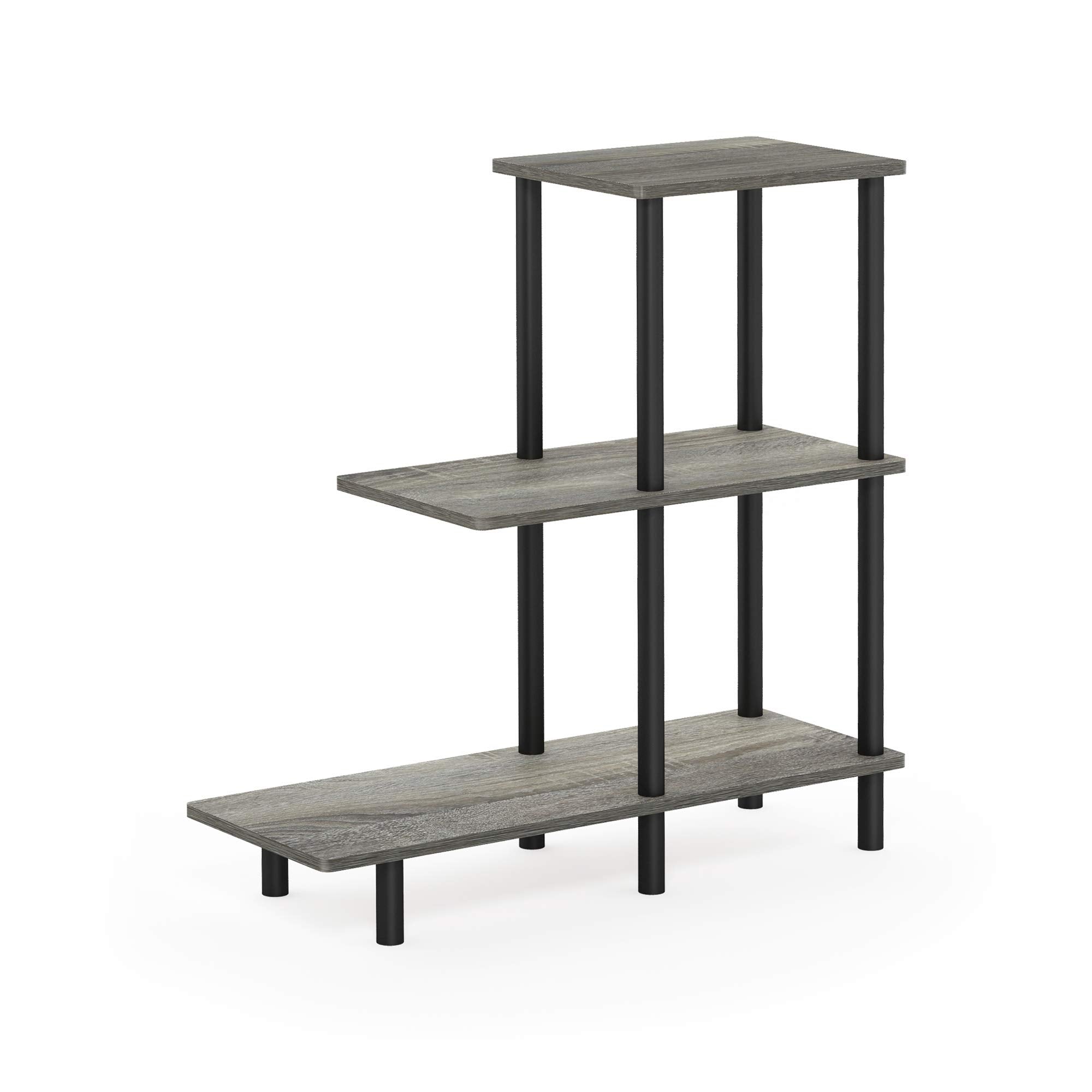 Furinno TURN-N-TUBE Side Table, 3-Tier Tall L-Shape End Table with Open Shelf, Tall Toolless Night Stand, Bedside Table, for Living Room, Bedroom