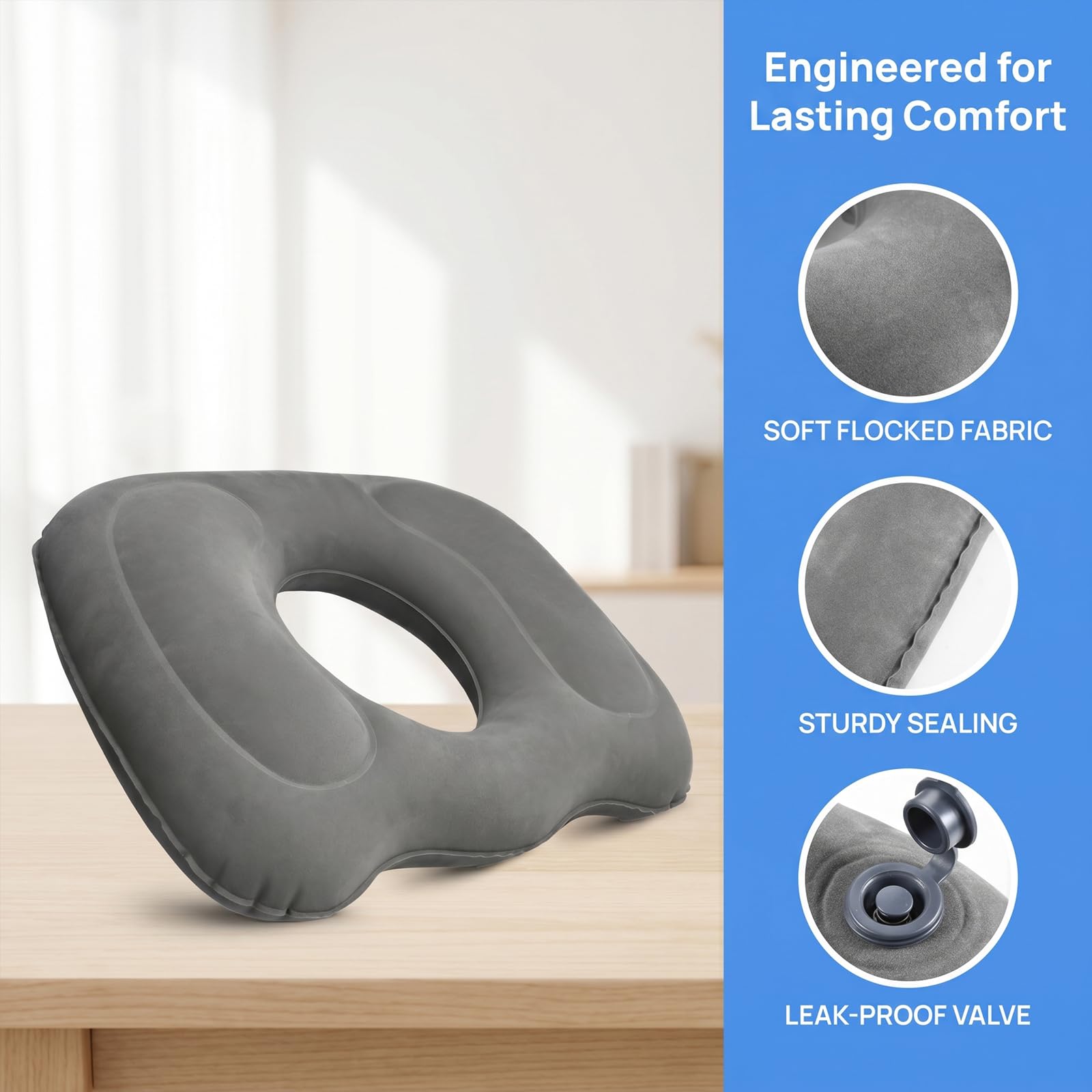 Bomxmon Inflatable Donut Seat Cushion, Portable Donut Cushion, Coccyx Pillow Cushion for Home, Car or Office (Grey)