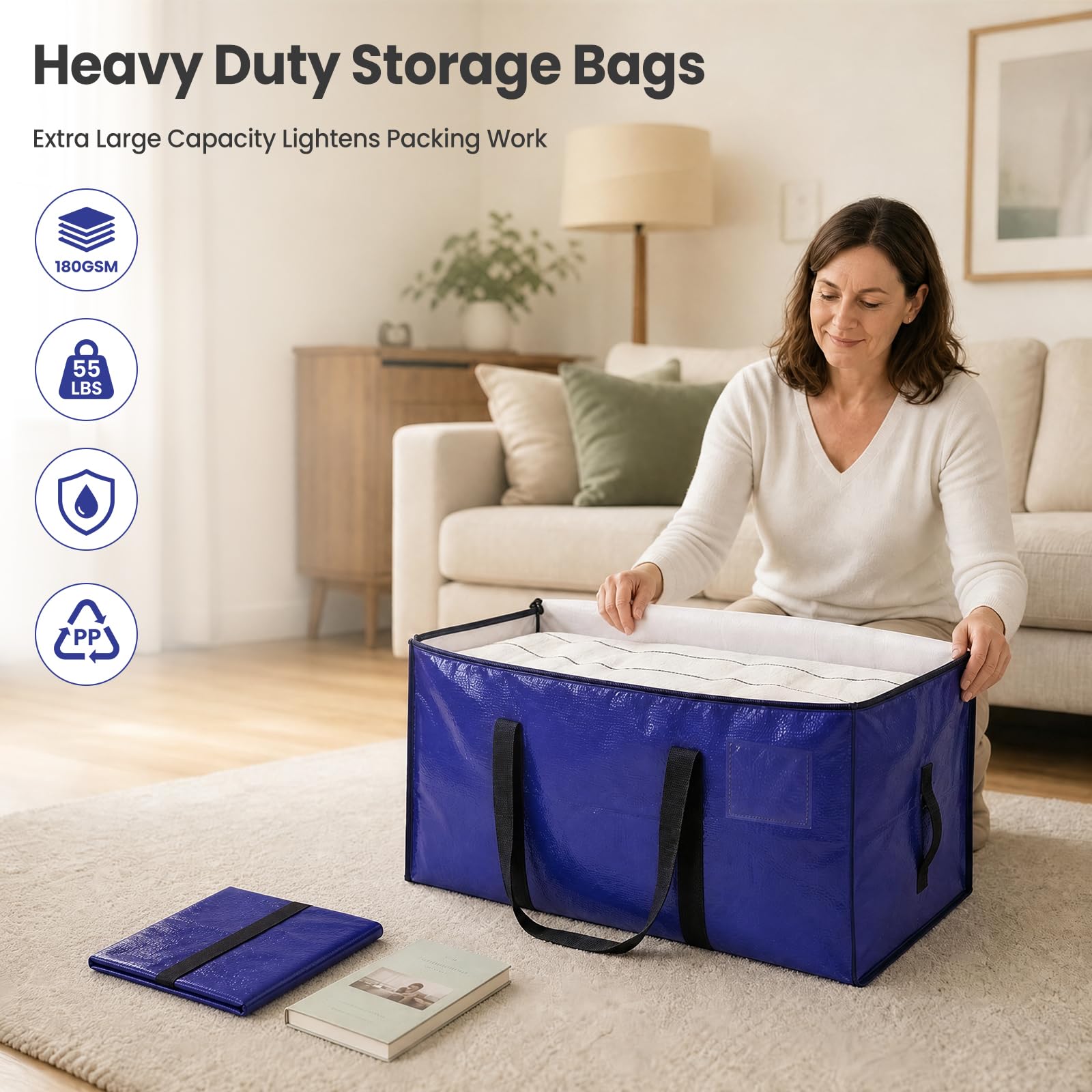 Hode Heavy Duty Moving Bags Extra Large Strong Plastic Storage Bags Zips