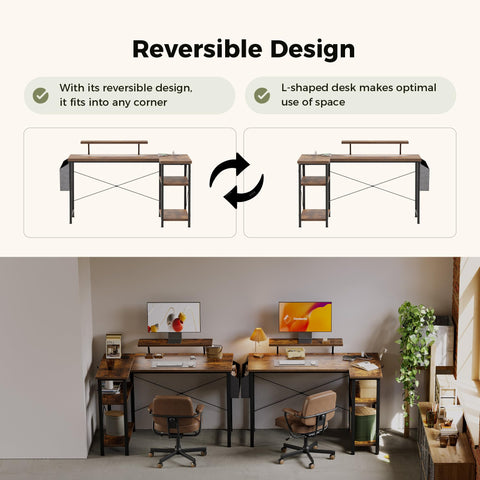 Mericonia Corner Desk, w. Monitorstand & Built-in Socket, 100x70cm, Brown
