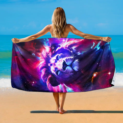 Violetpos Starry Lion Beach Towel, Extra Large 180x90 cm 250GSM Microfibre, Sand Free Quick Dry