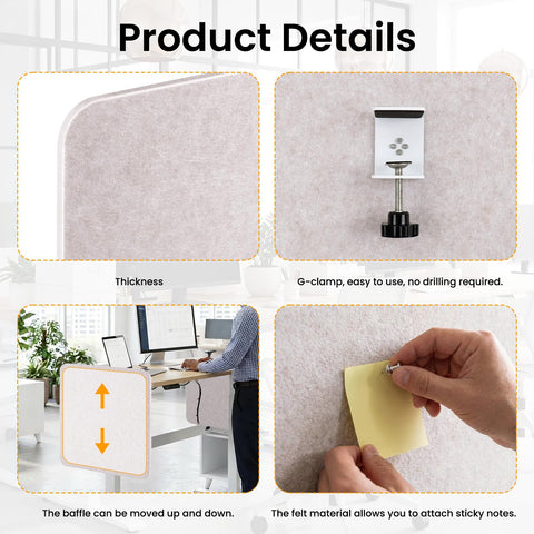 2-Pack Felt Desk Dividers, Clamp-On Privacy Panels, 60 x 60 cm, Oatmeal
