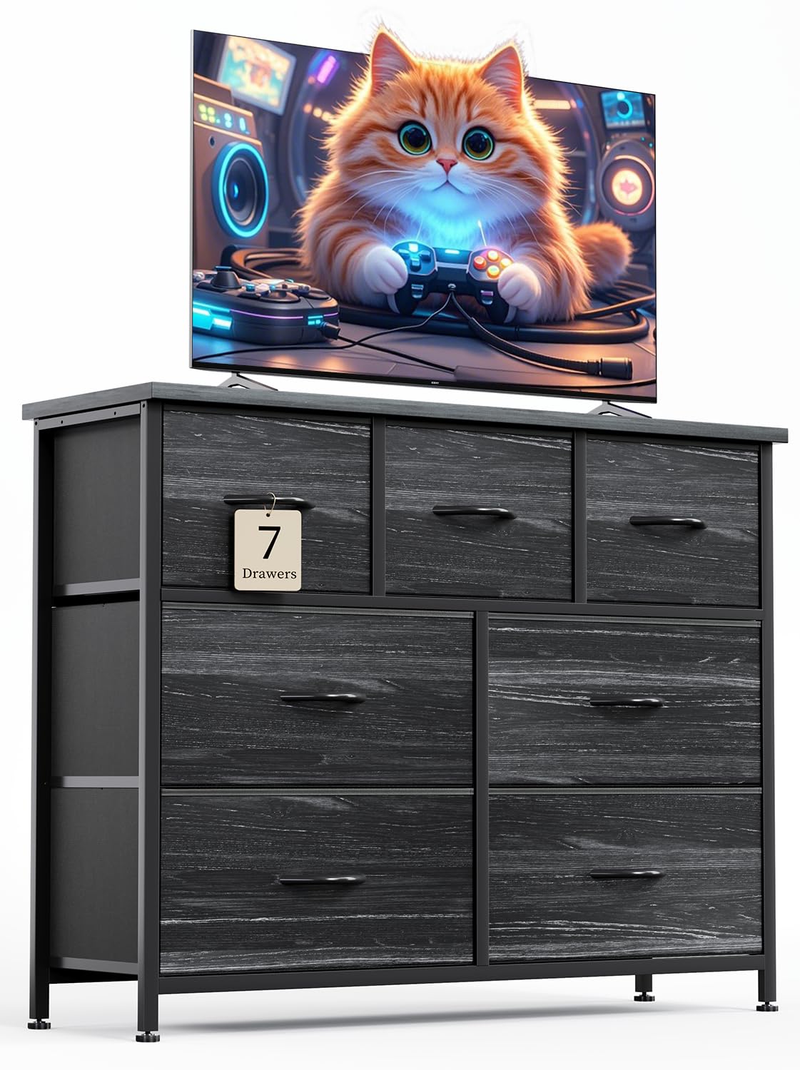 CAIYUN Chest of Drawers for Bedroom with 7 Drawers, Fabric Storage Drawer, Tall White Hallway Storage Unit, Charcoal Black