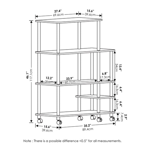 Furinno TURN-N-TUBE Bakers Rack with Wheels, 4-Tier Kitchen Storage Cart, Kitchen Cart, Coffee Bar, Pantry Organizers and Storage, Columbia Walnut