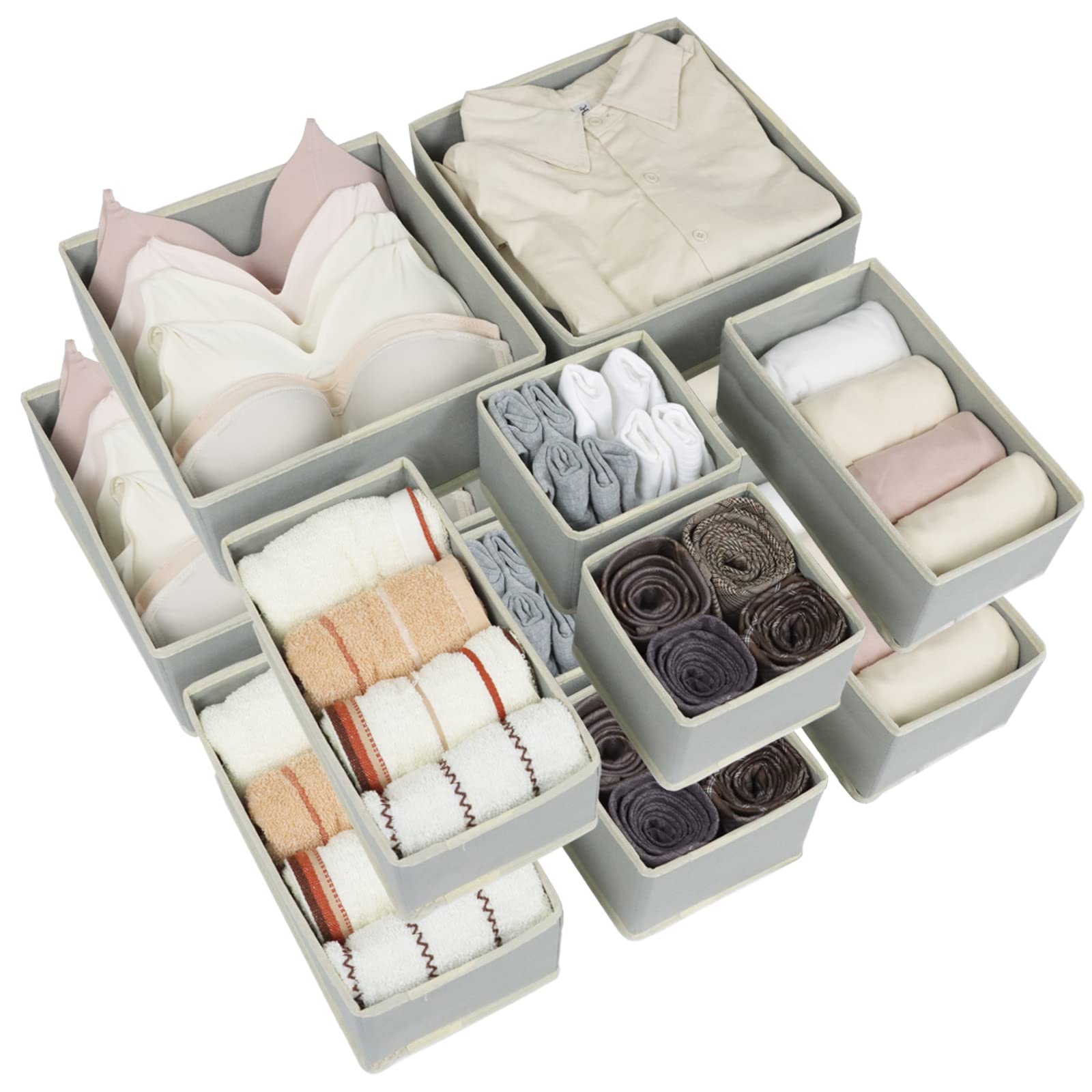 12 Pack Drawer Organiser, Foldable Fabric Wardrobe Storage Organiser, Drawer Dividers for Clothing