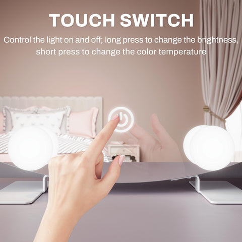 ELEGANT Wall Mounted Dressing Table with Mirror and Adjustable LED Bulbs, White Floating Shelf with Partition Storage
