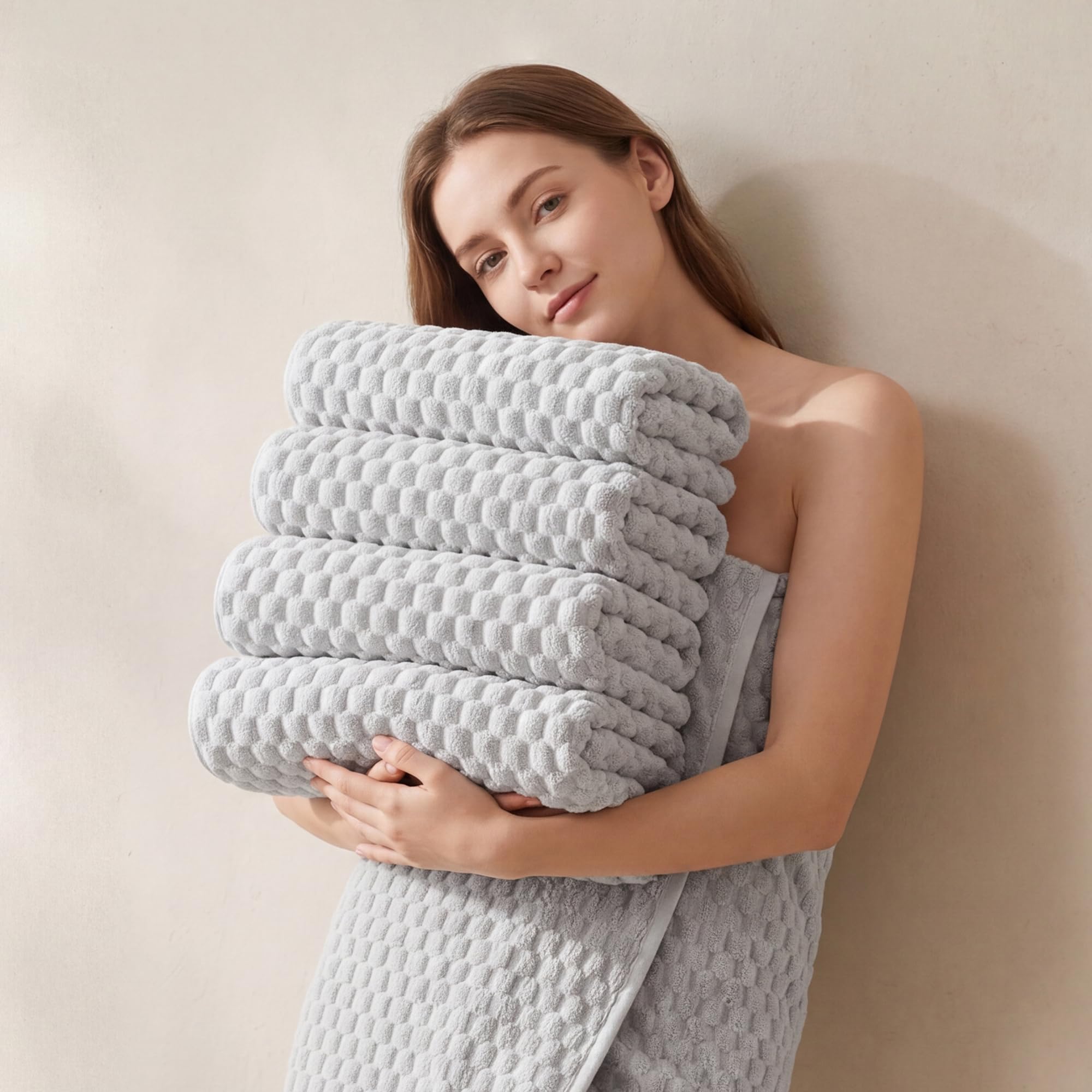 REDKISS Blue Microfibre Bath Towels Set of 4 - Large Waffle Towel Set for Bathroom, Ultra Soft Microfiber Towel Sets